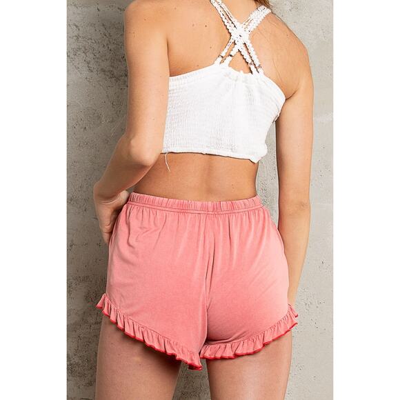 🎀POL Adjustable Drawstring Lightweight Ruffle Trim Detail Olive Shorts | Size L - Picture 7 of 8